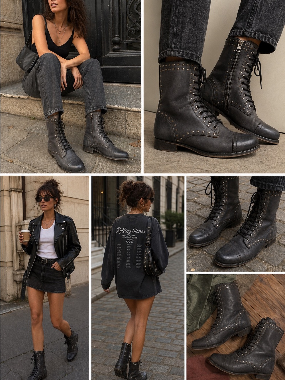 Diesel Black Leather Studded Combat Moto Boots EU 39 US 8.5 - Picture 14 of 15